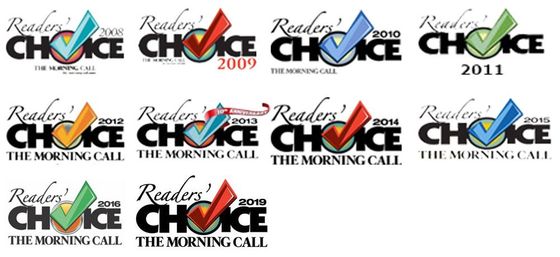 Collage of “Readers’ Choice” logo variations with The Morning Call branding and years 2009–2011.