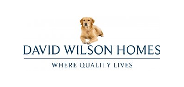 David Wilson Homes logo: Golden retriever above text, "David Wilson Homes," below it "Where quality lives."