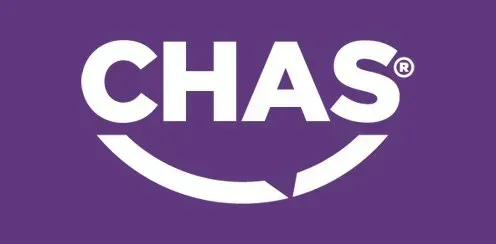 CHAS logo with white text on a purple background. The 