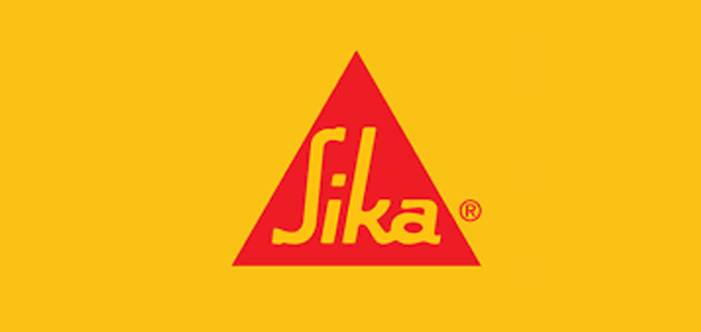 Sika logo: Red triangle with yellow "Sika" text on a yellow background.