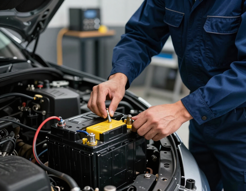 Servicio de batería automotriz en taller profesional