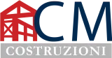 Logo CM rosso e blu navy con banner grigio con la scritta “COSTRUZIONI”