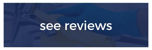 White “see reviews” text on a dark blue banner