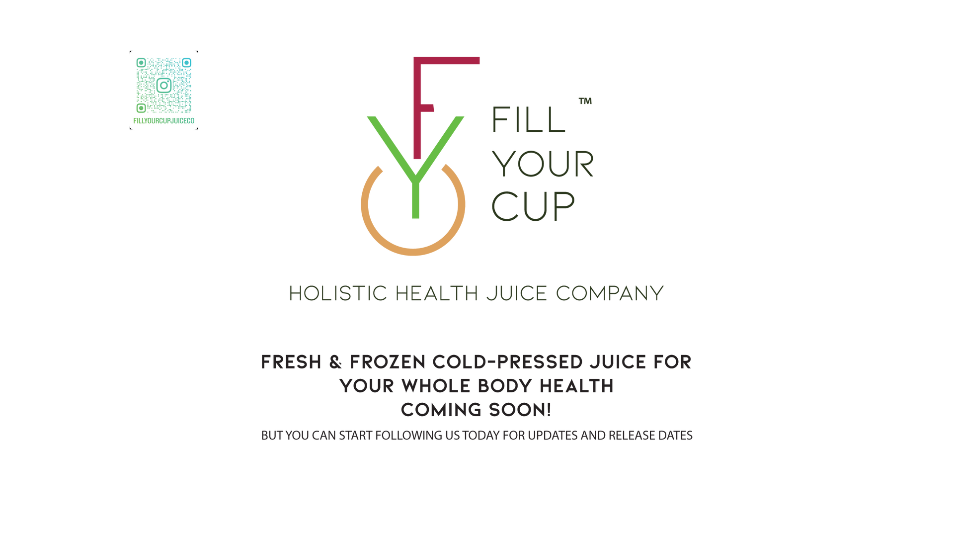 Logo for Fill Your Cup, a holistic health juice company. Text reads