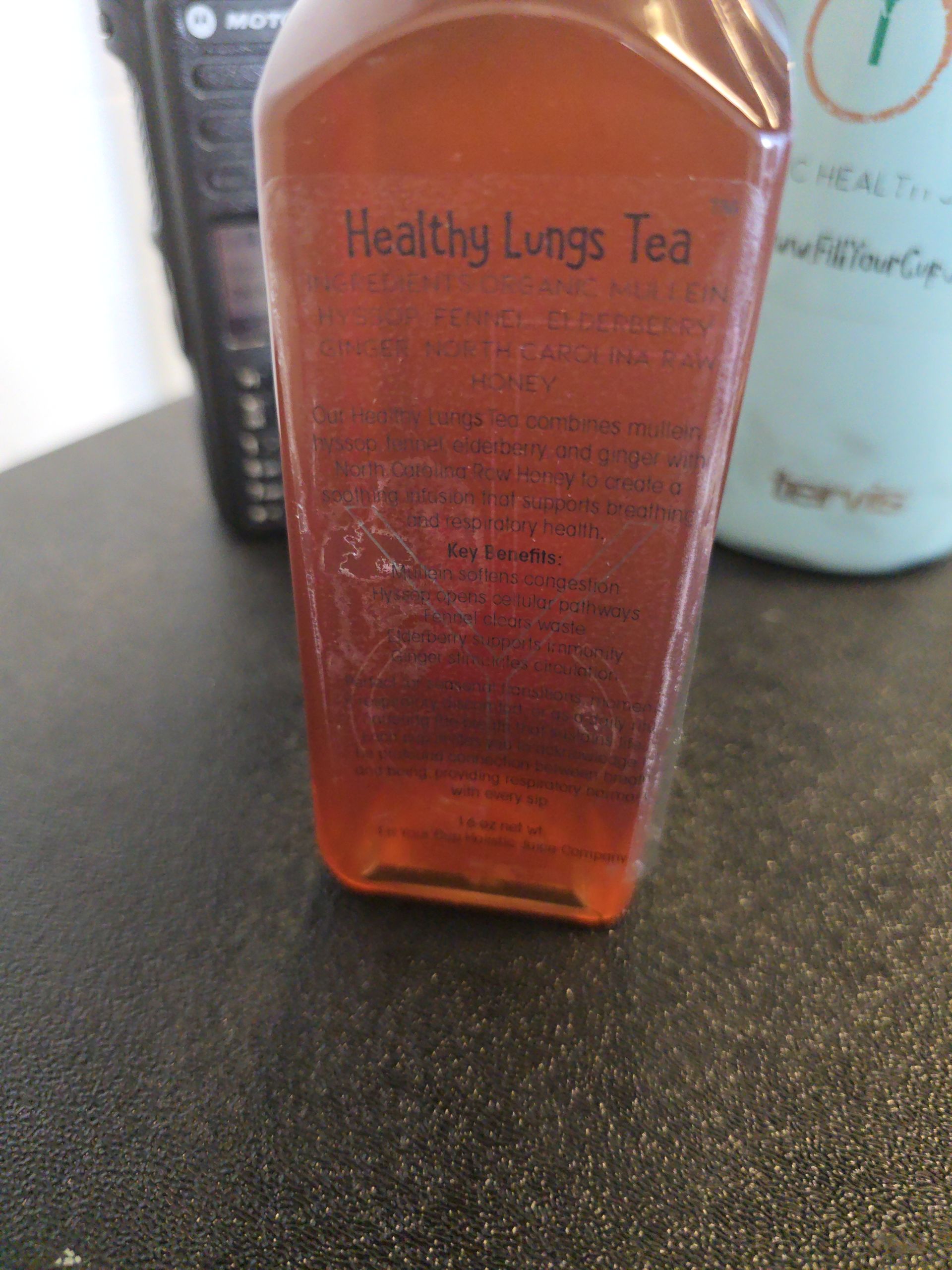 Close-up of a bottle labeled 