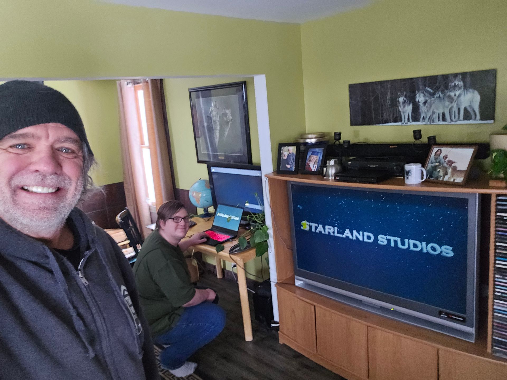 Starland Studios screening room: editor Nicholas Friesen.
