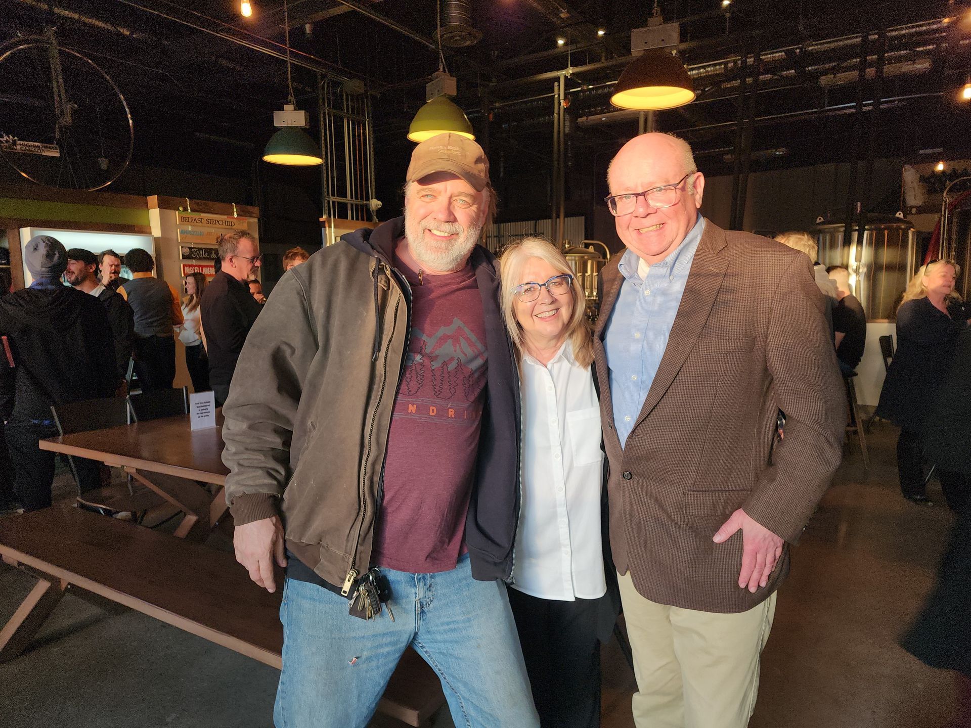 AMPIA networking event: Matt Paproski with NFB producer Bonnie Thompson and AMPIA Executive Director Bill Evans.