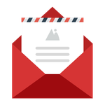 A red envelope with a letter inside of it.