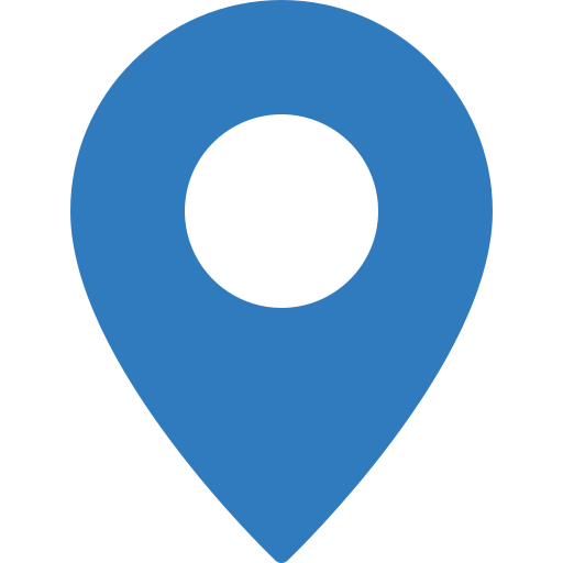 Blue location pin icon with a white center circle