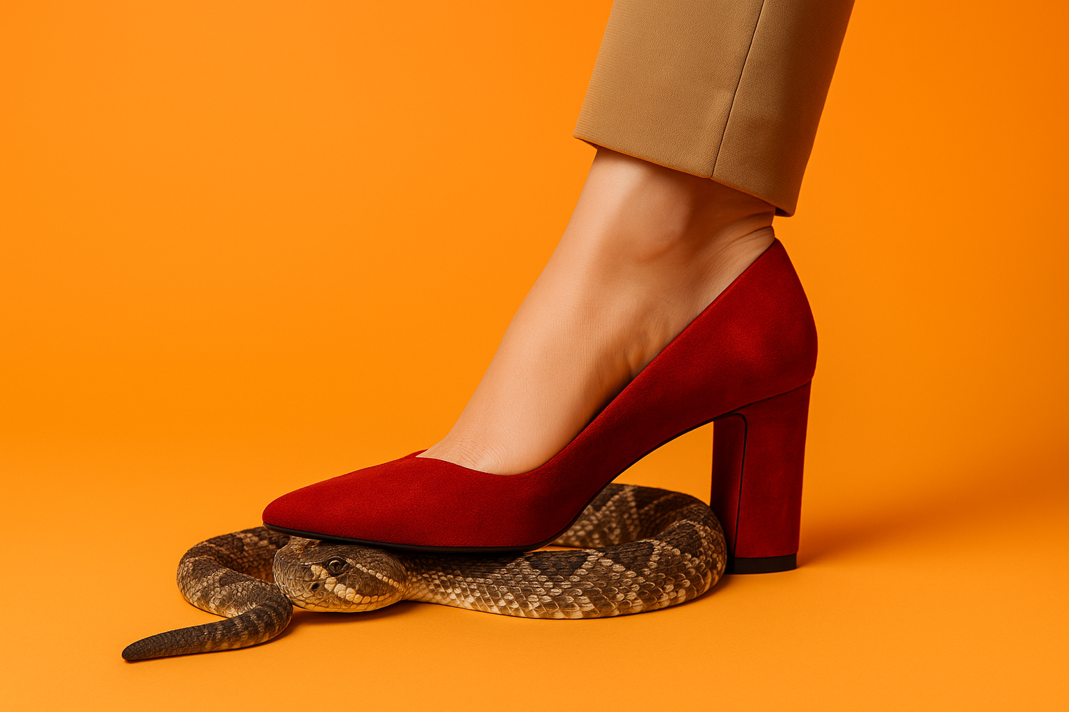 Mujer pisando la cabeza de la serpiente
