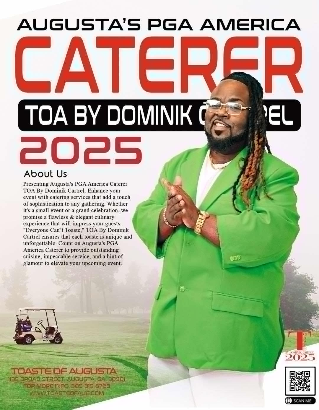 A man in a green jacket is on the cover of augusta 's pga america caterer