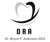 Logo for Dr. Bryce P. Adamson DDS with a stylized black and gray tooth icon and DRA text