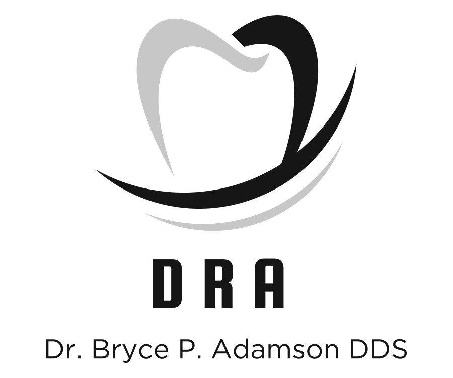 Logo for Dr. Bryce P. Adamson DDS with a stylized black and gray tooth icon and DRA text