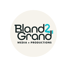 Bland2 Grand Media + Productions logo in black, teal, and light beige on a white background