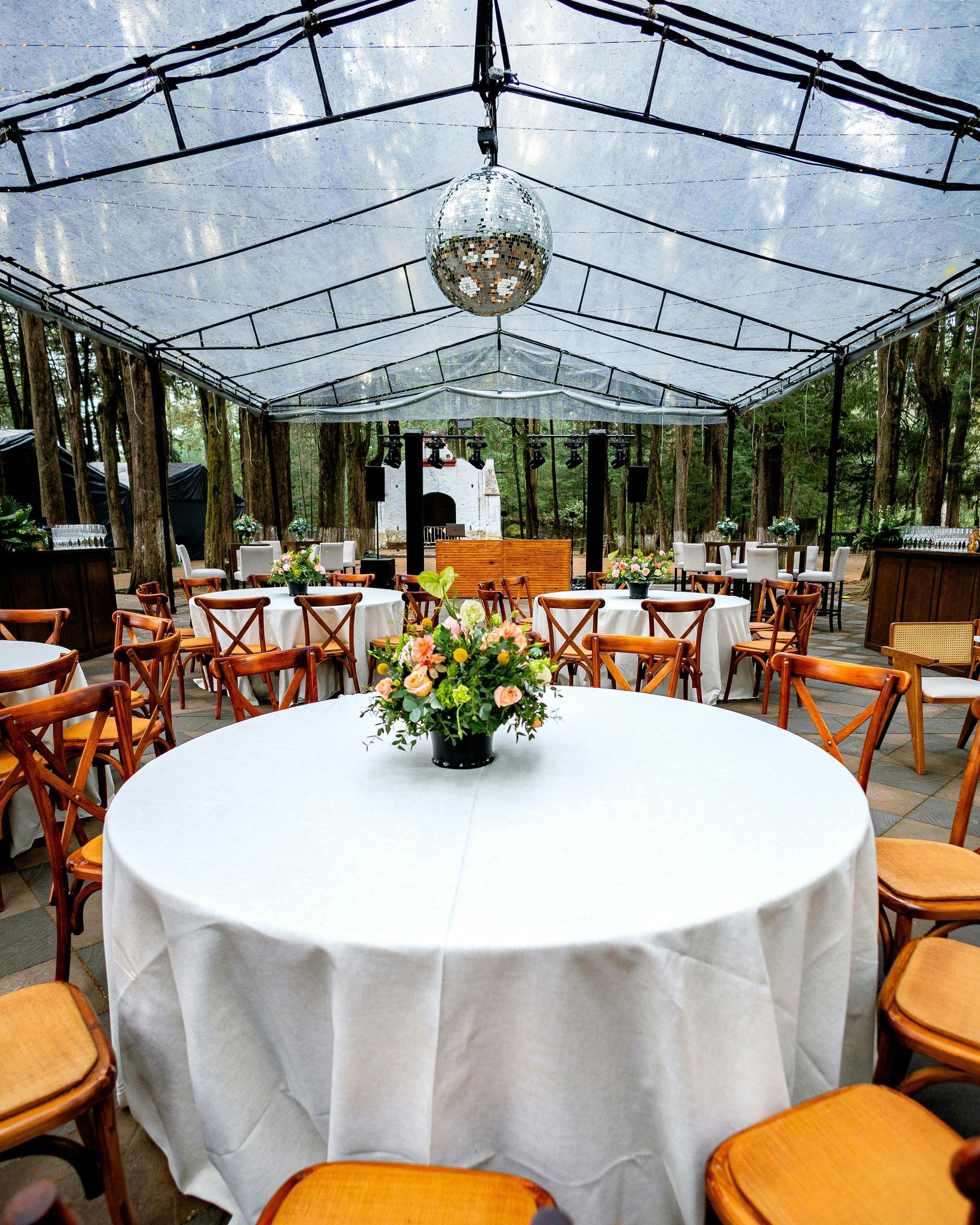 Large white event tent rental set up outdoors