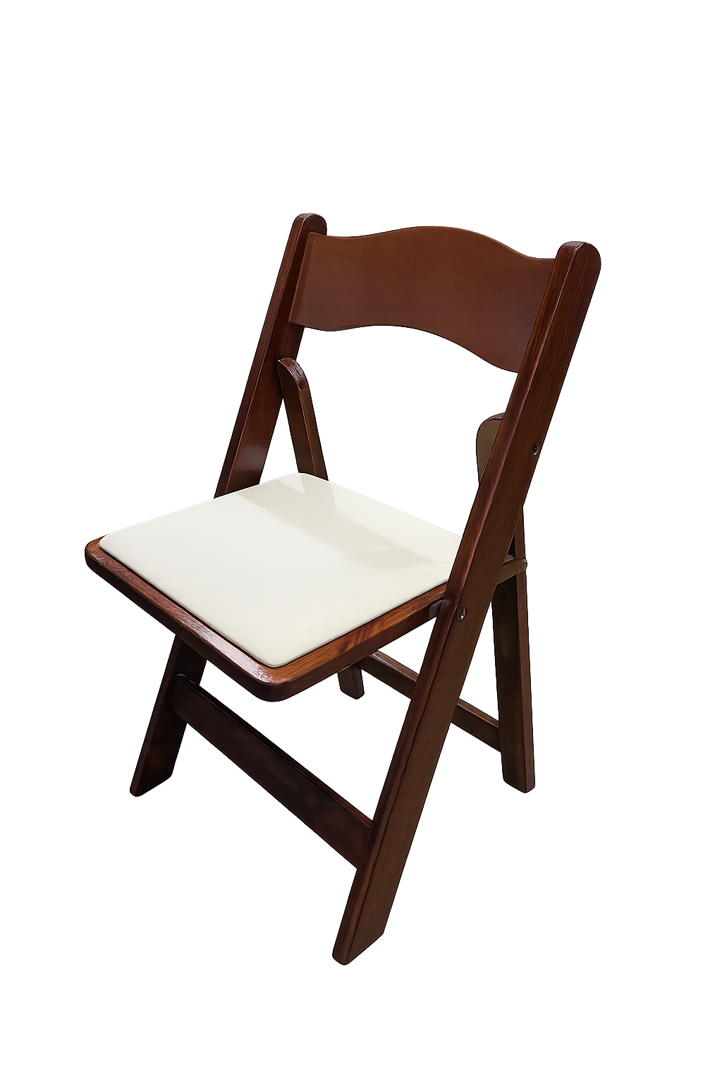 Premium wood folding chair rental with padded seat for weddings, receptions, and upscale events in Logan, Utah.