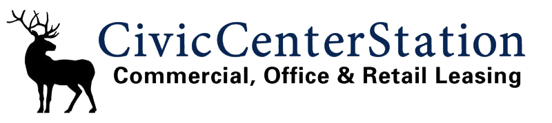 Logo for Civic Center Station featuring a black silhouette of a deer and the text 