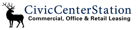 Logo for Civic Center Station featuring a black silhouette of a deer and the text 
