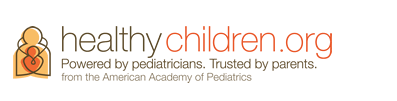 Logo of HealthyChildren.org: orange figures, text 