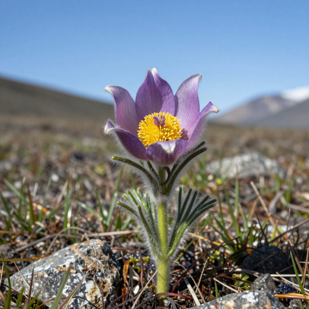 Pasque flower growing tall