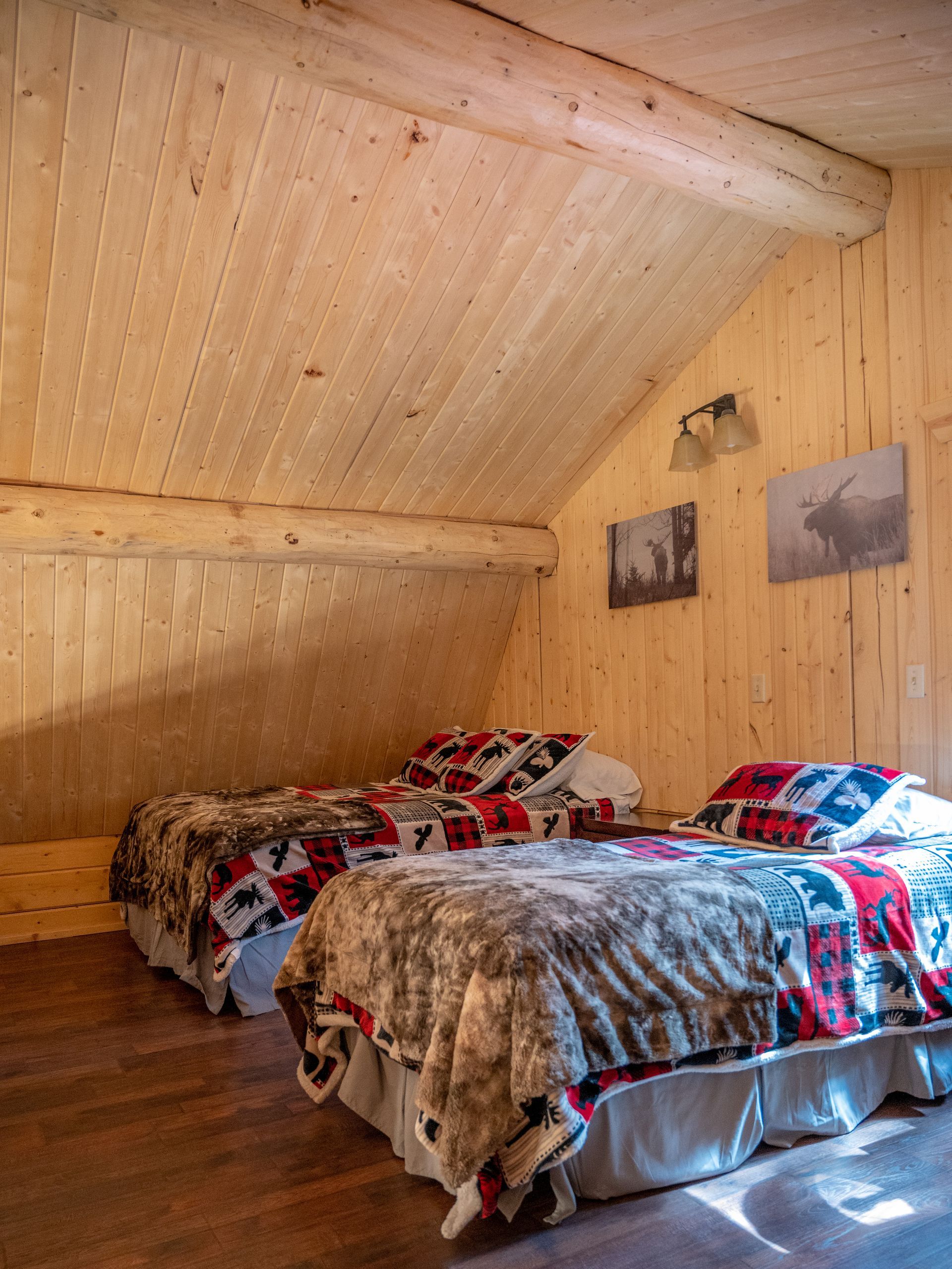 Great room and wildlife mounts at the main lodge. 