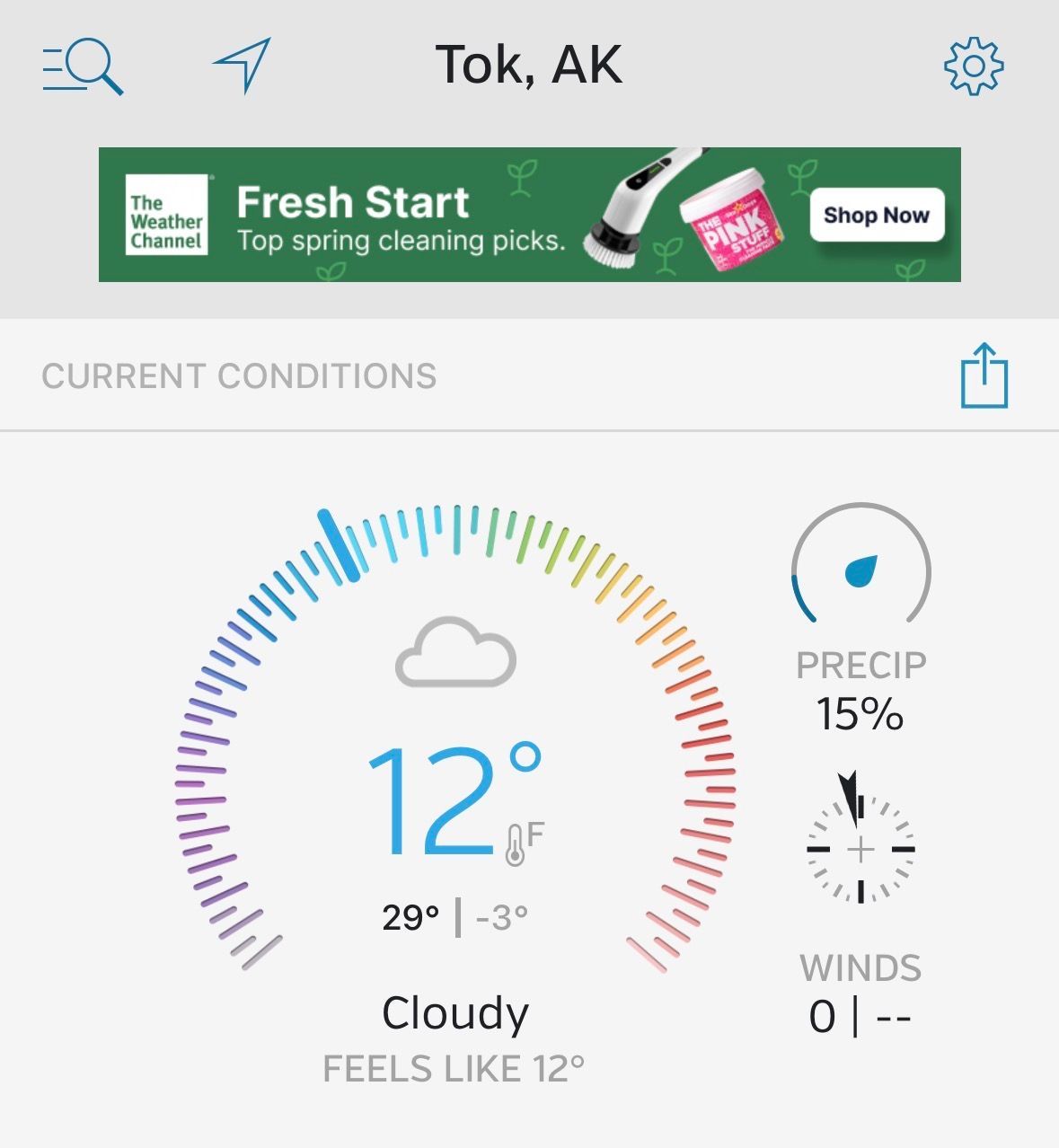 weather underground app shows above zero temps