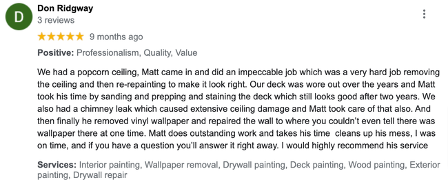 precision painting WI review from Google
