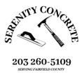 Serenity Concrete logo with trowel and hammer, phone number 203-260-5109, serving Fairfield County