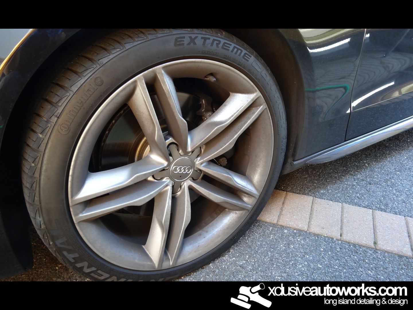 A close up of an extreme tire on a car