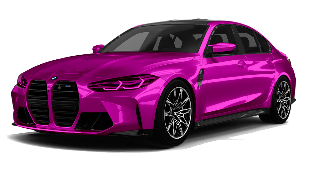 Pink BMW M3 sedan with black accents.