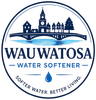 Wauwatosa Water Softener Logo with Circular Badge Emblem, Village Skyline, Bridge Graphic, Water Droplet, and Company Name