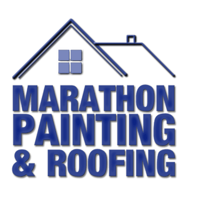Marathon Painting & Roofing logo with blue house roof and window icon
