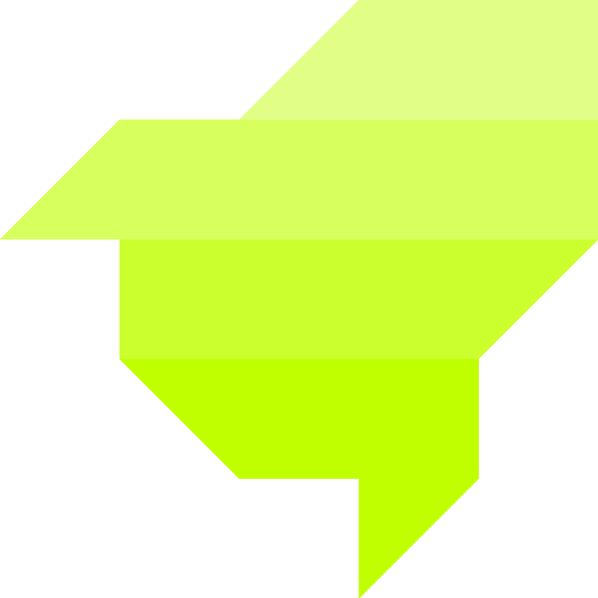 Lime green abstract folded paper shape on a white background.