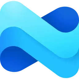 Blue and light blue overlapping infinity symbol.