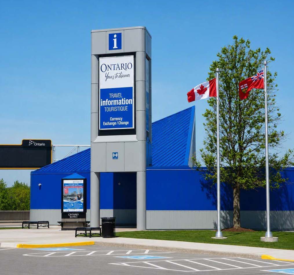 A blue building with the letter i on it