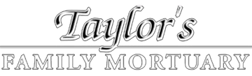 Taylor's Family Mortuary logo in stylized gray lettering