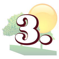 A drawing of the number 3 with a tree and a sun in the background