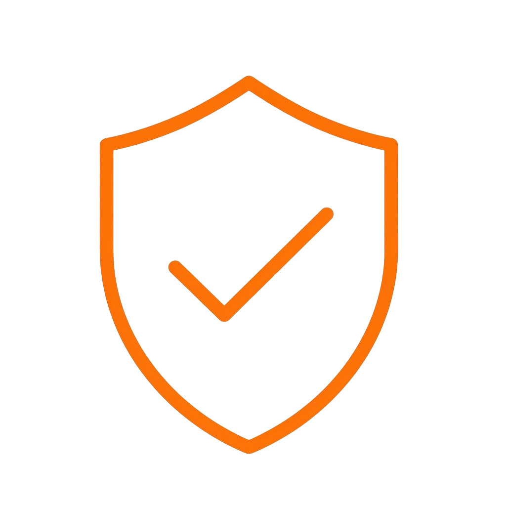 Orange shield with a checkmark icon, indicating security or verification