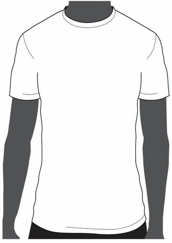 A black and white drawing of a person wearing a white t-shirt.