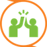 A green and orange icon of two people giving each other a high five.