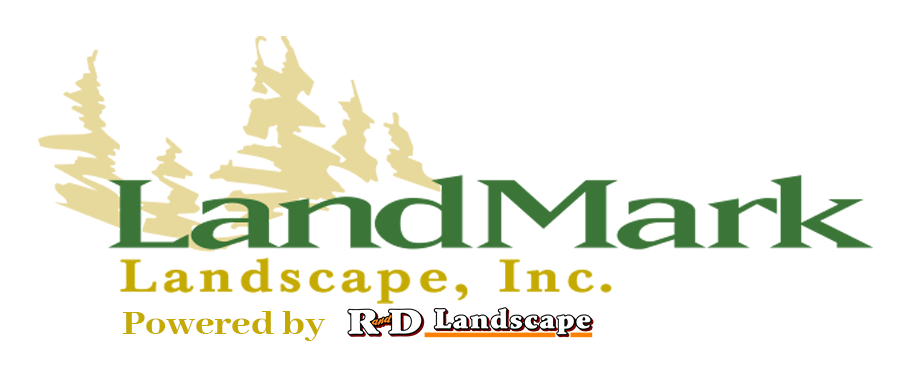 LandMark Landscape, Inc. logo in green and gold with tree graphic and Powered by DMT branding