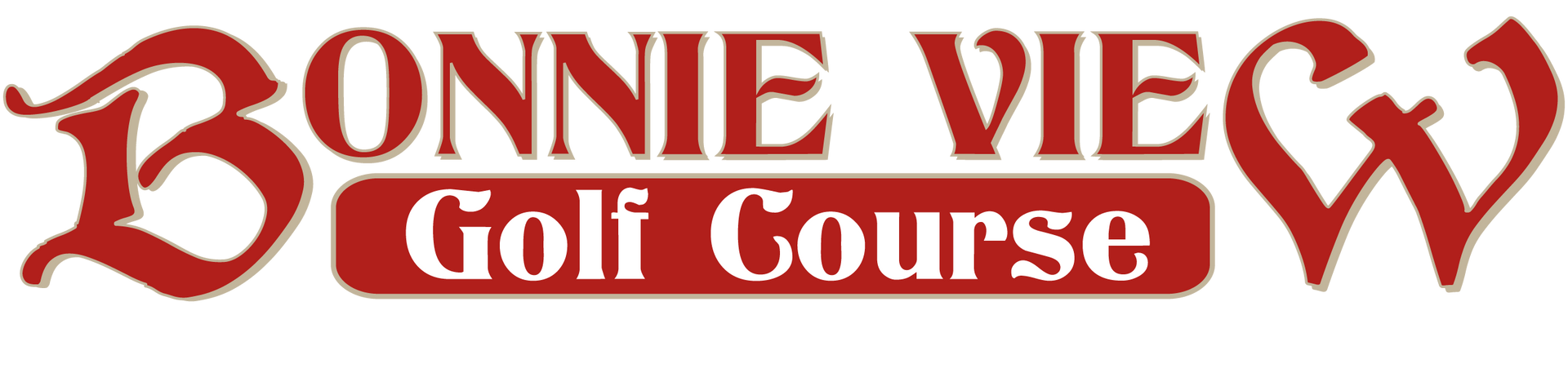 A red and white logo for bonnie view golf course