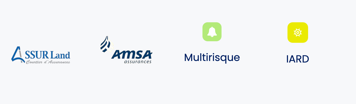 Une rangée de logos sur fond blanc dont amsa multirisque et iard