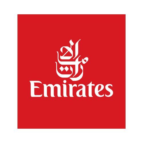 Le logo des émirats est sur fond rouge.