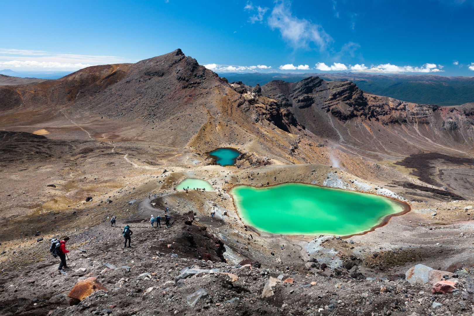 A picture looking out over the Emerald Lakes