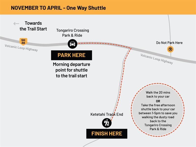 This map points out the location of the one way shuttle available from November to April