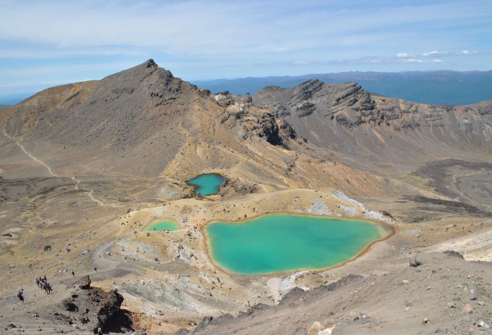 A view from  the Tongariro Alpine Crossing back to the Emerald lakes