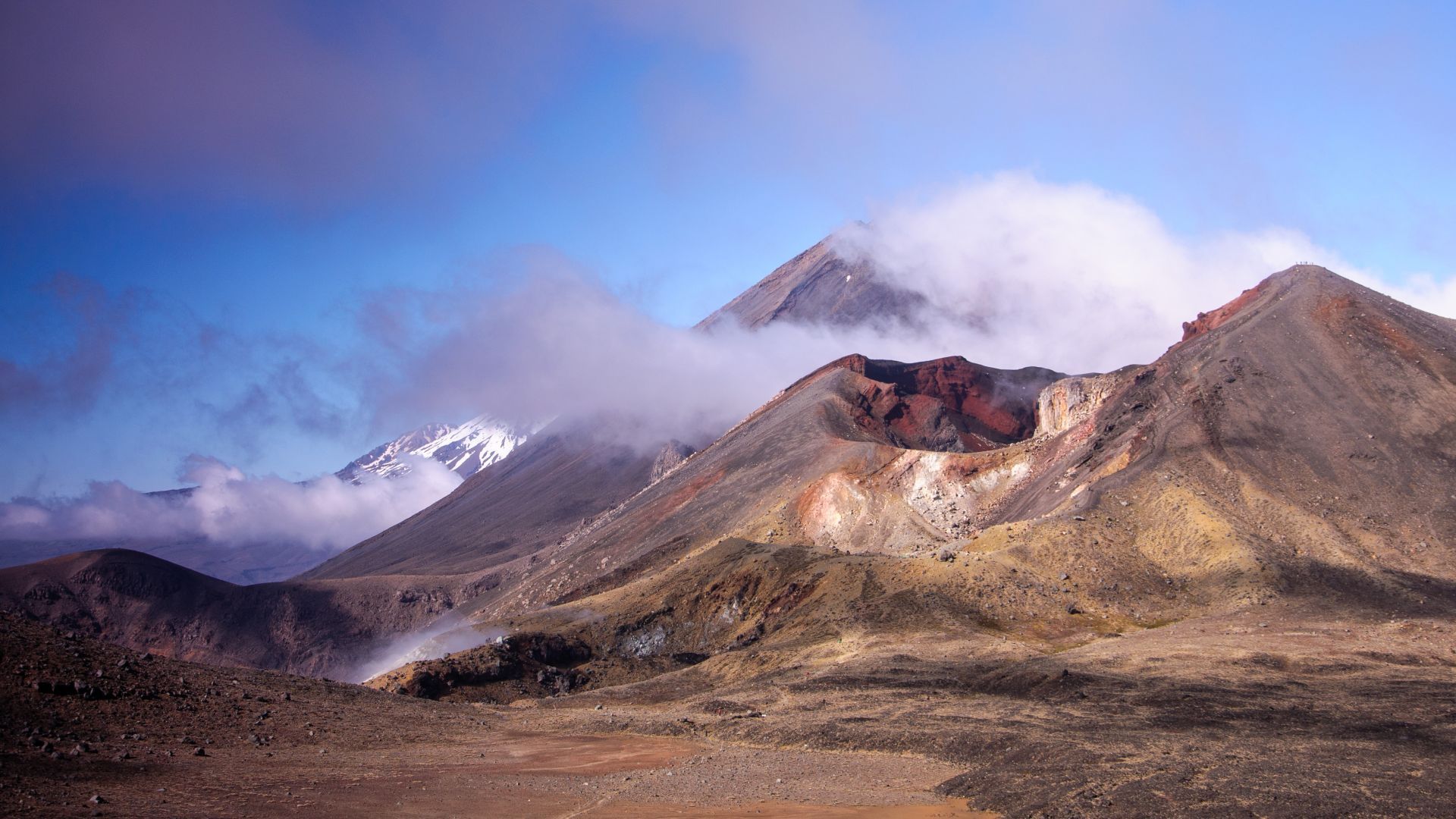 Mount Tongariro with low lying cloud at the summit