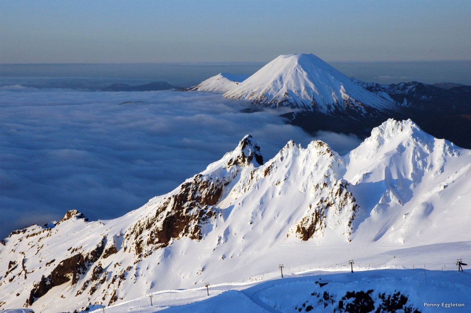 An ariel picture of Mount Ruapehu and Mount Tongariro