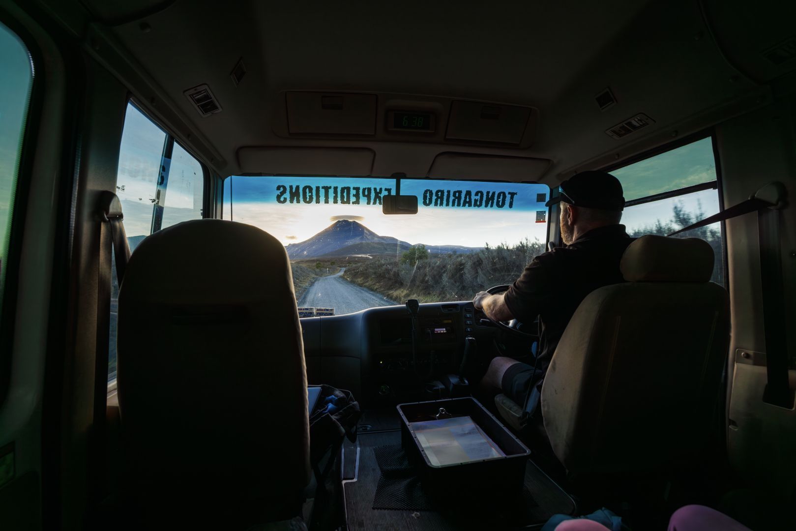 A picture from inside the shuttle bus on the way to the start of the Tongariro Alpine Crossing